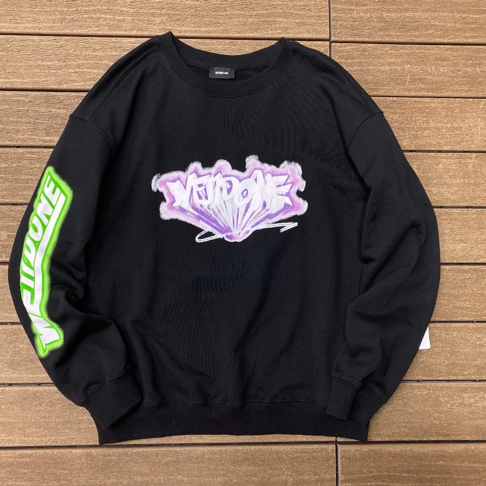 We11 Done LOGO Graphic Print Black Long Sleeve Sweatshirt